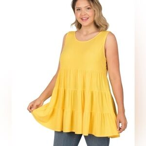 Zenana Wasabi Yellow Sleeveless Tiered Top